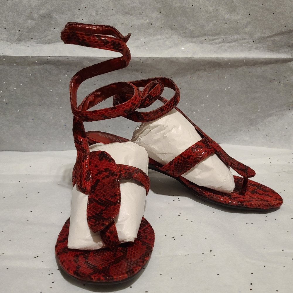 Midnight Velvet Red Ankle-Wrap Sandals